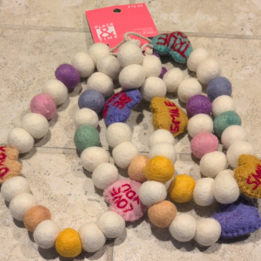 Place And Time Valentine's Day 6ft Felt Ball And Sweetheart Garland